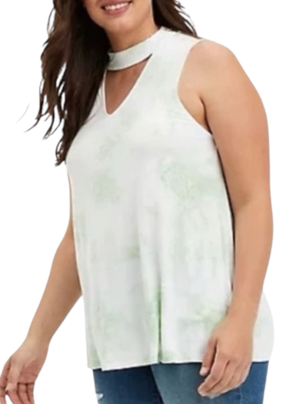 TORRID Super Soft Tie Dye Choker Swing Tank in Sage & White Size 4 (4X)